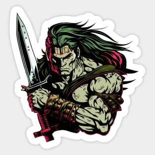 Warrior With Long Hair And Sword Sticker